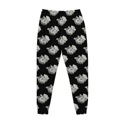 Monochrome Rose Pattern Print Jogger Pants