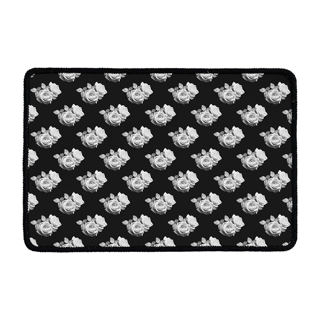 Monochrome Rose Pattern Print Kitchen Mat