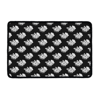 Monochrome Rose Pattern Print Kitchen Mat