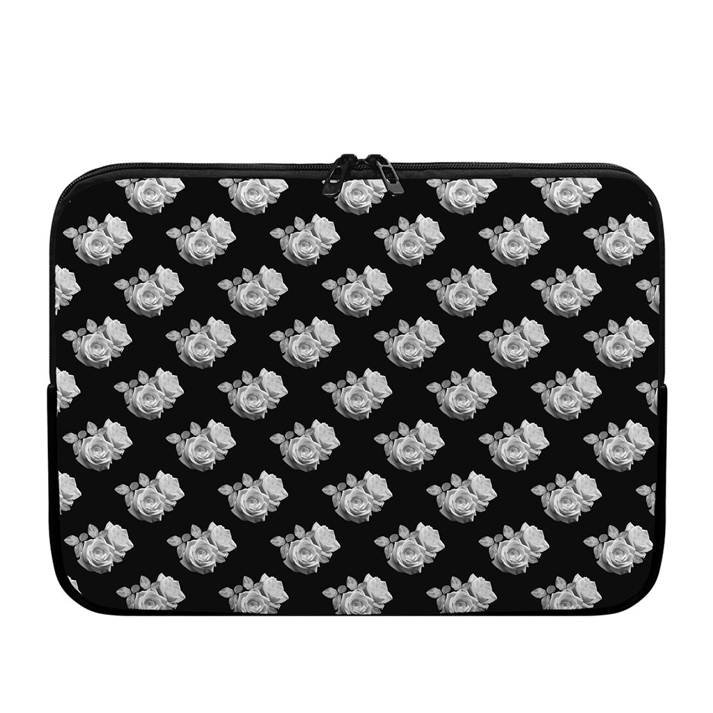 Monochrome Rose Pattern Print Laptop Sleeve