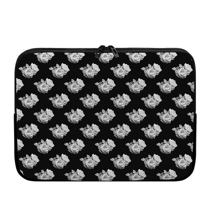 Monochrome Rose Pattern Print Laptop Sleeve
