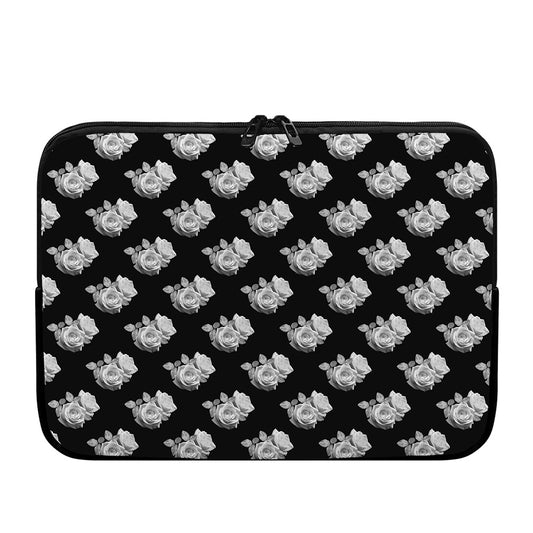 Monochrome Rose Pattern Print Laptop Sleeve