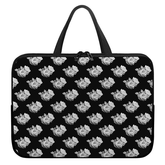 Monochrome Rose Pattern Print Laptop Sleeve With Handle
