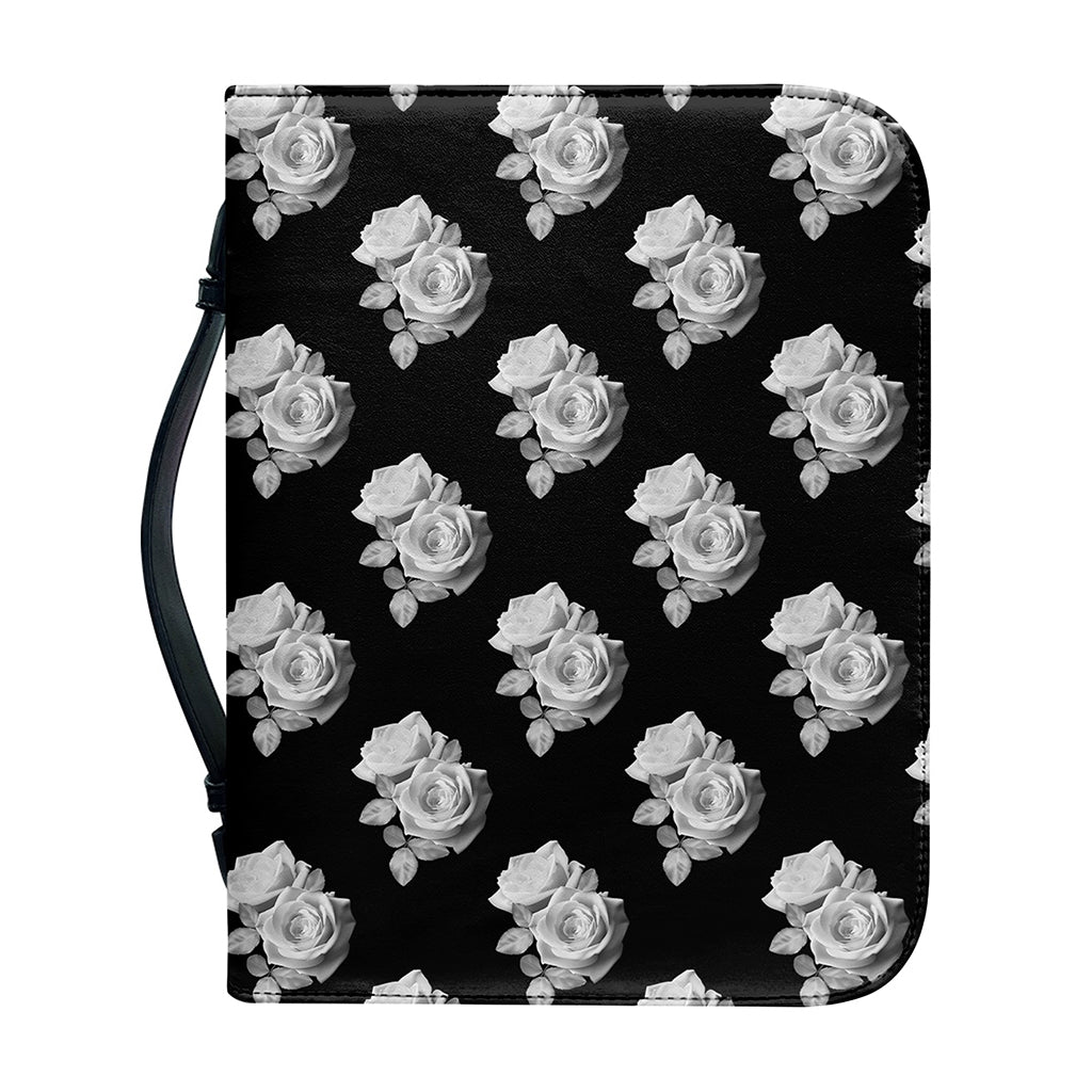Monochrome Rose Pattern Print Leather Bible Cover