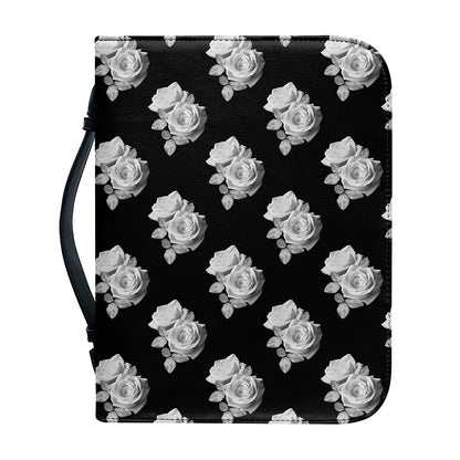 Monochrome Rose Pattern Print Leather Bible Cover