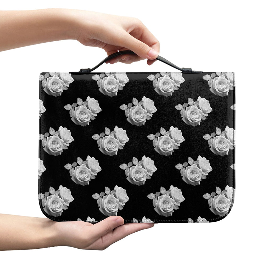 Monochrome Rose Pattern Print Leather Bible Cover