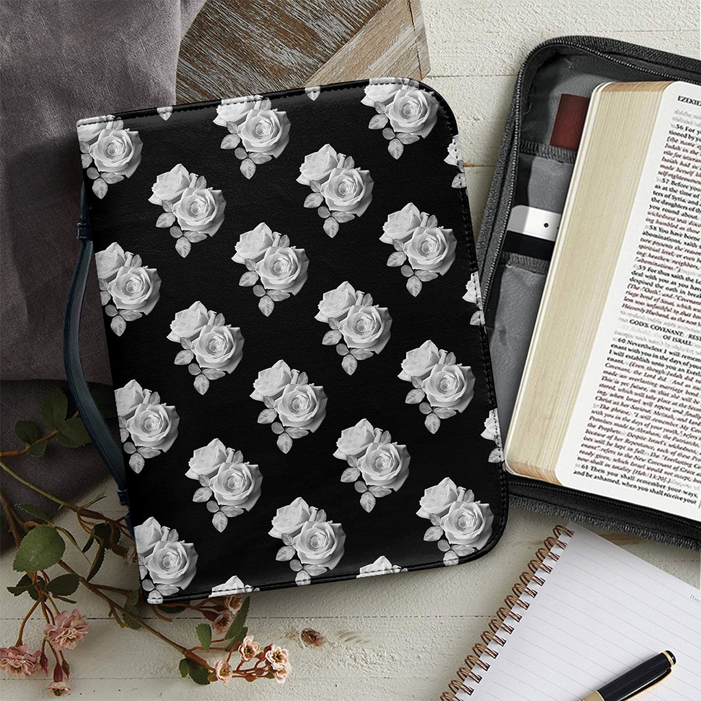 Monochrome Rose Pattern Print Leather Bible Cover
