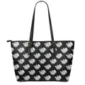 Monochrome Rose Pattern Print Leather Tote Bag With Zipper