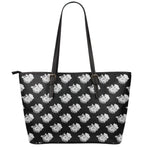 Monochrome Rose Pattern Print Leather Tote Bag