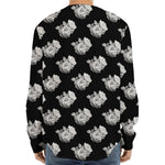 Monochrome Rose Pattern Print Long Sleeve Baseball Jersey