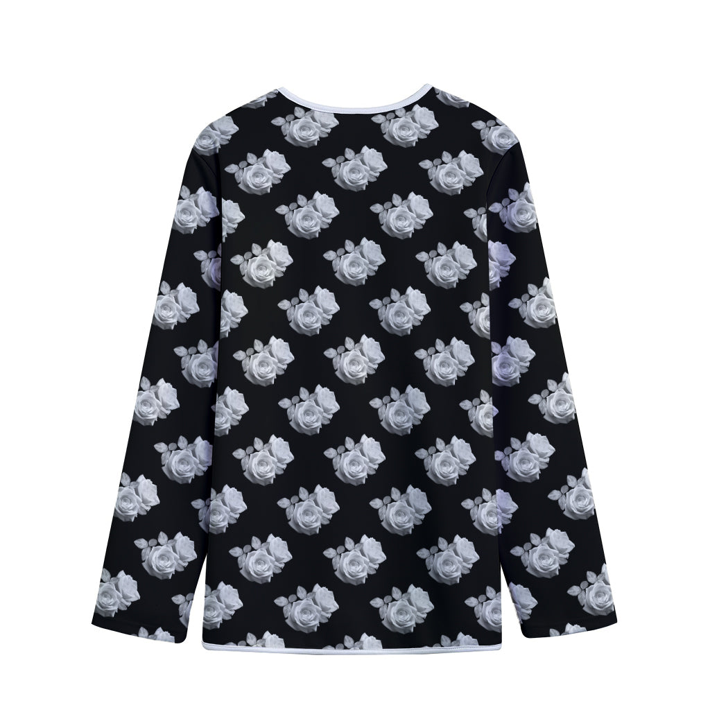 Monochrome Rose Pattern Print Long Sleeve Short Coat