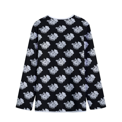 Monochrome Rose Pattern Print Long Sleeve Short Coat