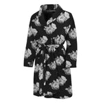 Monochrome Rose Pattern Print Men's Bathrobe