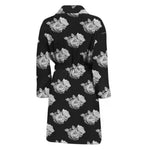 Monochrome Rose Pattern Print Men's Bathrobe