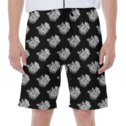 Monochrome Rose Pattern Print Men's Beach Shorts