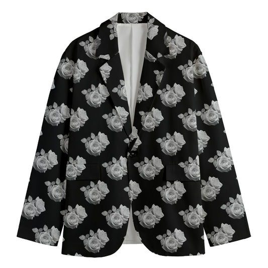Monochrome Rose Pattern Print Men's Blazer