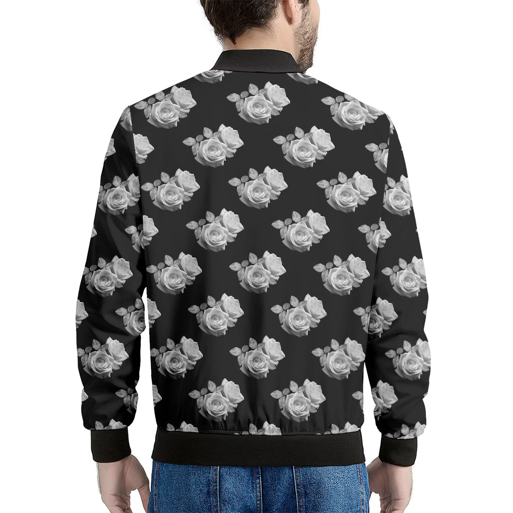 Monochrome Rose Pattern Print Men's Bomber Jacket