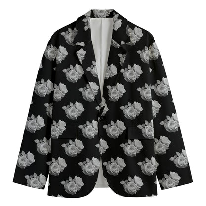 Monochrome Rose Pattern Print Men's Cotton Blazer