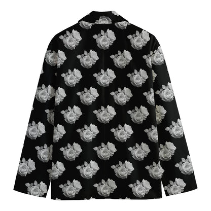 Monochrome Rose Pattern Print Men's Cotton Blazer