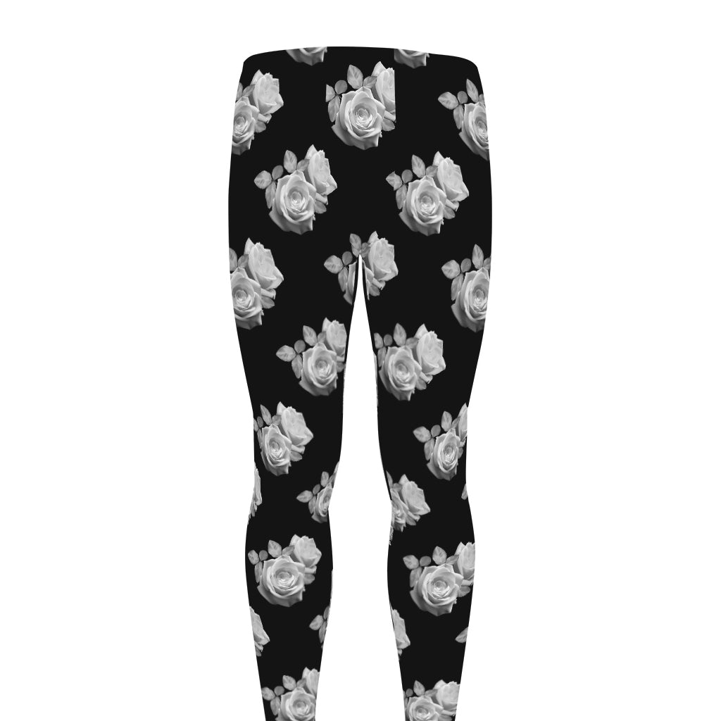 Monochrome Rose Pattern Print Men's leggings