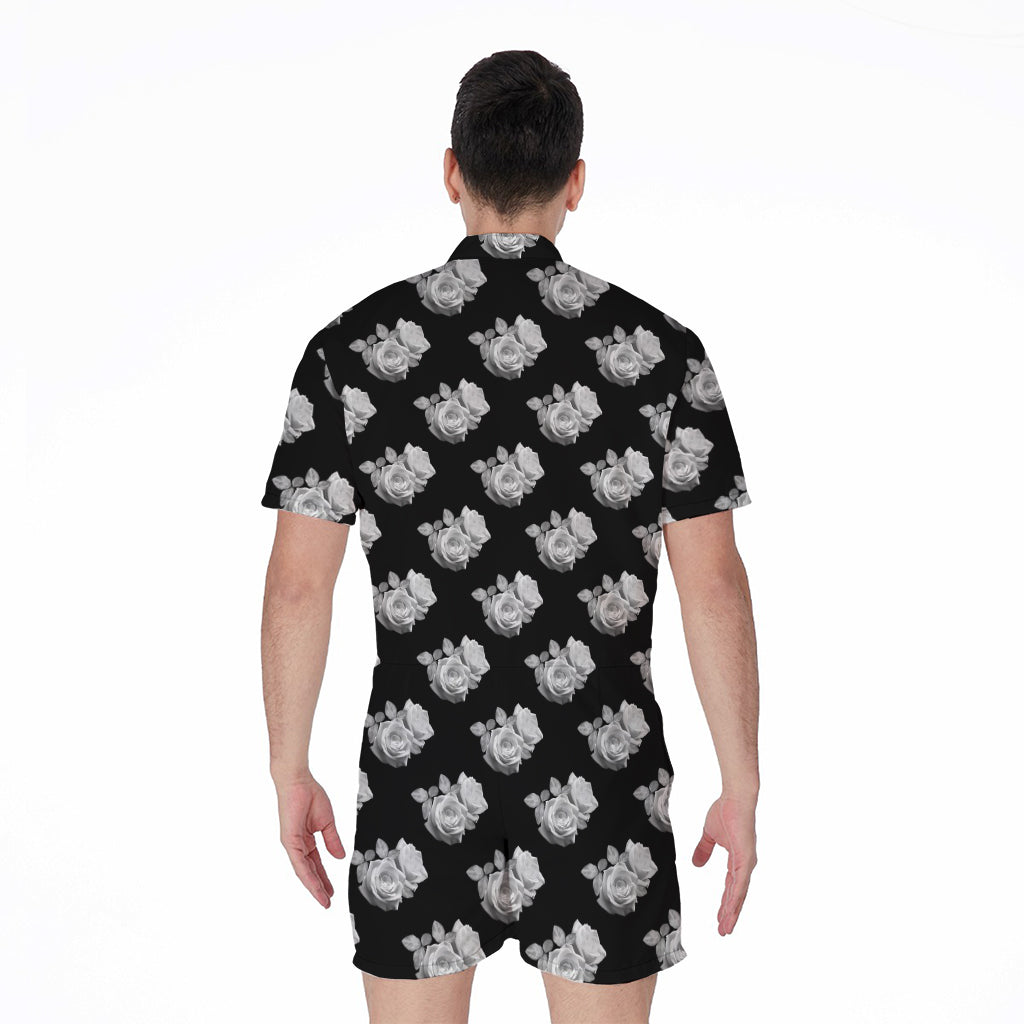 Monochrome Rose Pattern Print Men's Rompers