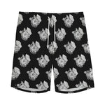 Monochrome Rose Pattern Print Men's Sports Shorts