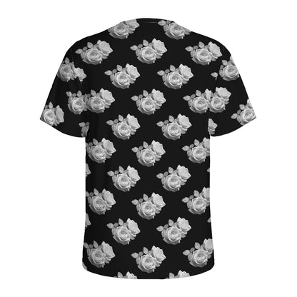 Monochrome Rose Pattern Print Men's Sports T-Shirt