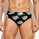 Monochrome Rose Pattern Print Men's Swim Briefs
