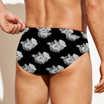 Monochrome Rose Pattern Print Men's Swim Briefs