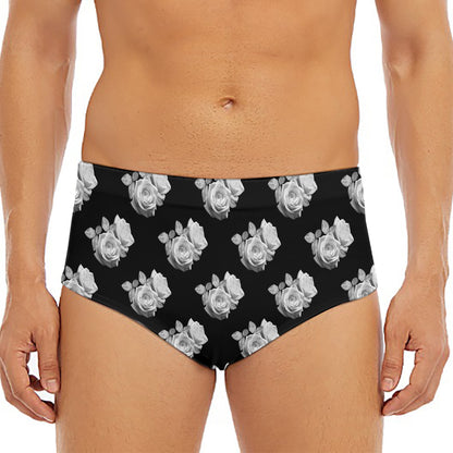 Monochrome Rose Pattern Print Men's Triangle Swim Briefs
