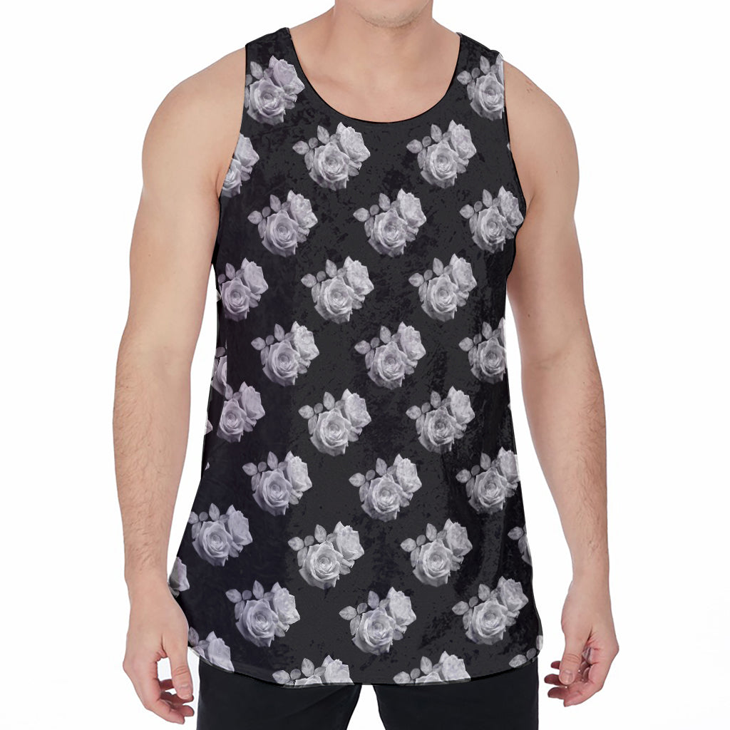 Monochrome Rose Pattern Print Men's Velvet Tank Top