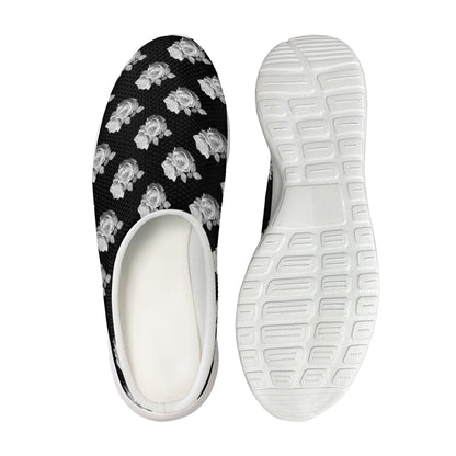Monochrome Rose Pattern Print Mesh Casual Shoes