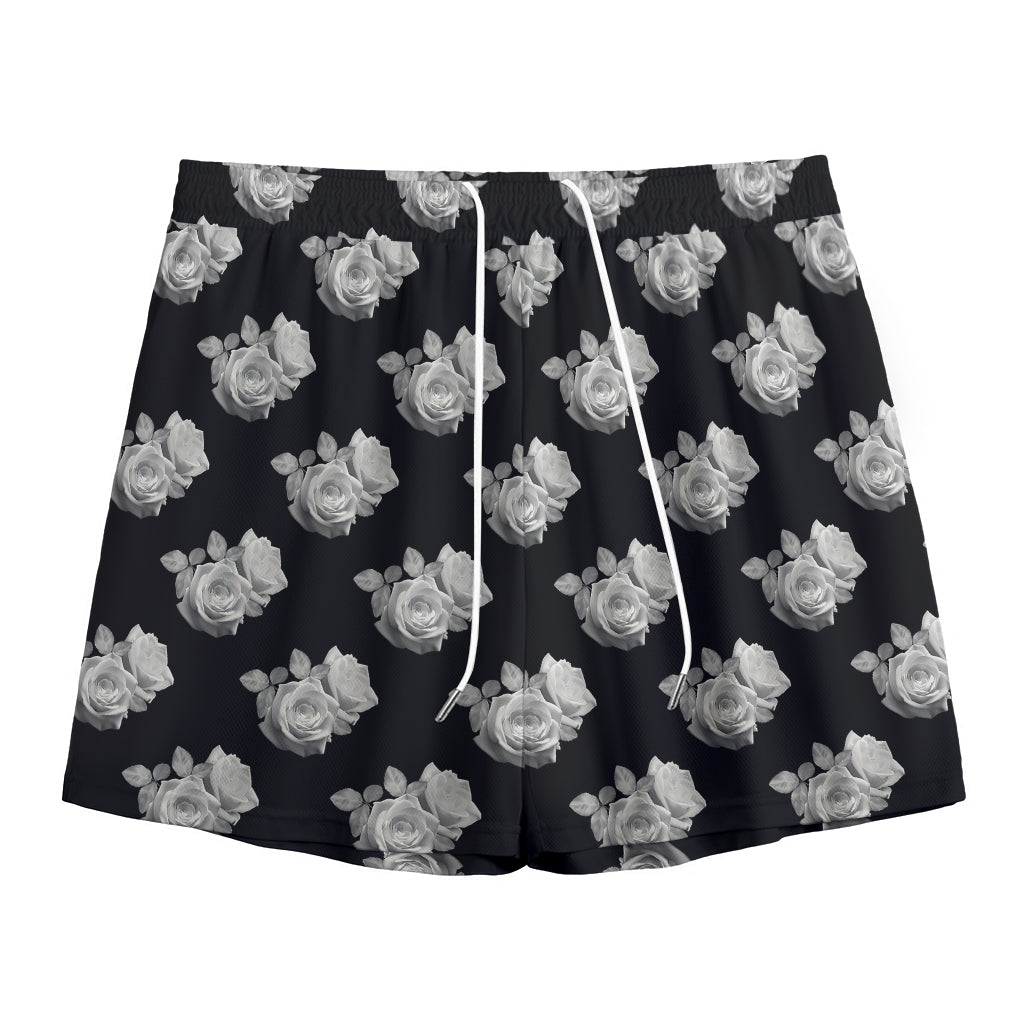 Monochrome Rose Pattern Print Mesh Shorts