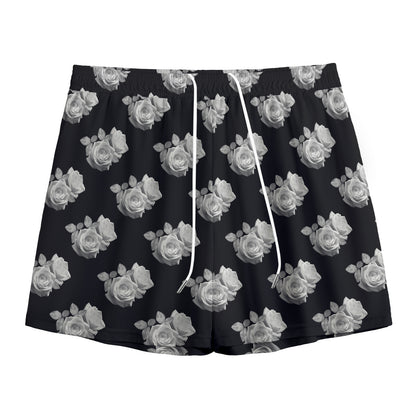 Monochrome Rose Pattern Print Mesh Shorts