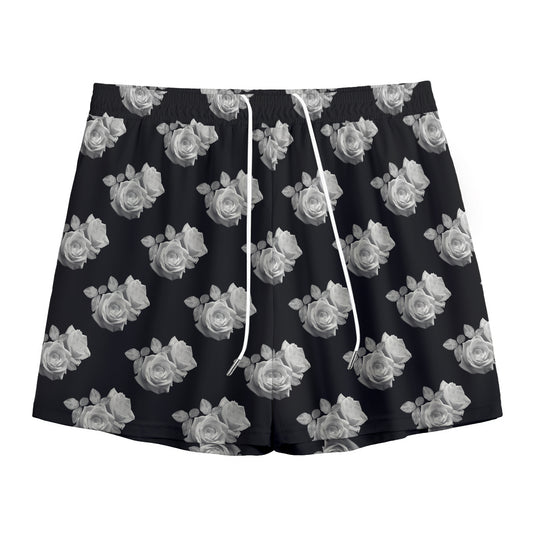 Monochrome Rose Pattern Print Mesh Shorts