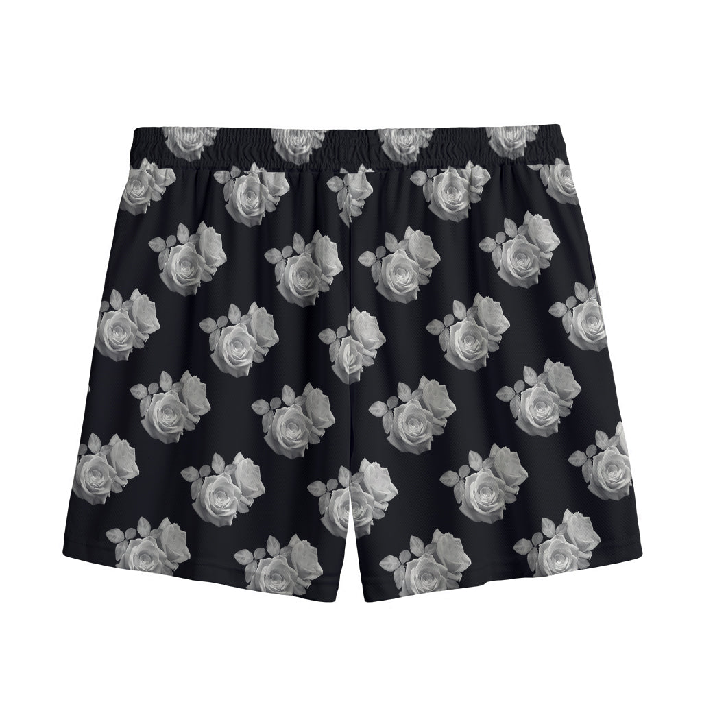 Monochrome Rose Pattern Print Mesh Shorts
