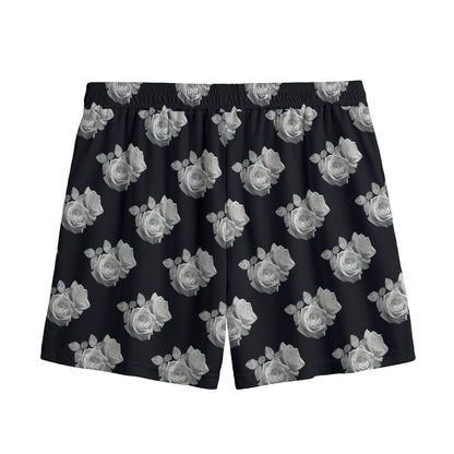 Monochrome Rose Pattern Print Mesh Shorts