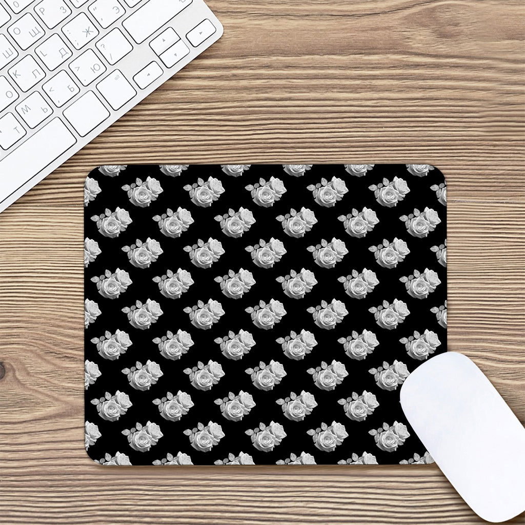 Monochrome Rose Pattern Print Mouse Pad