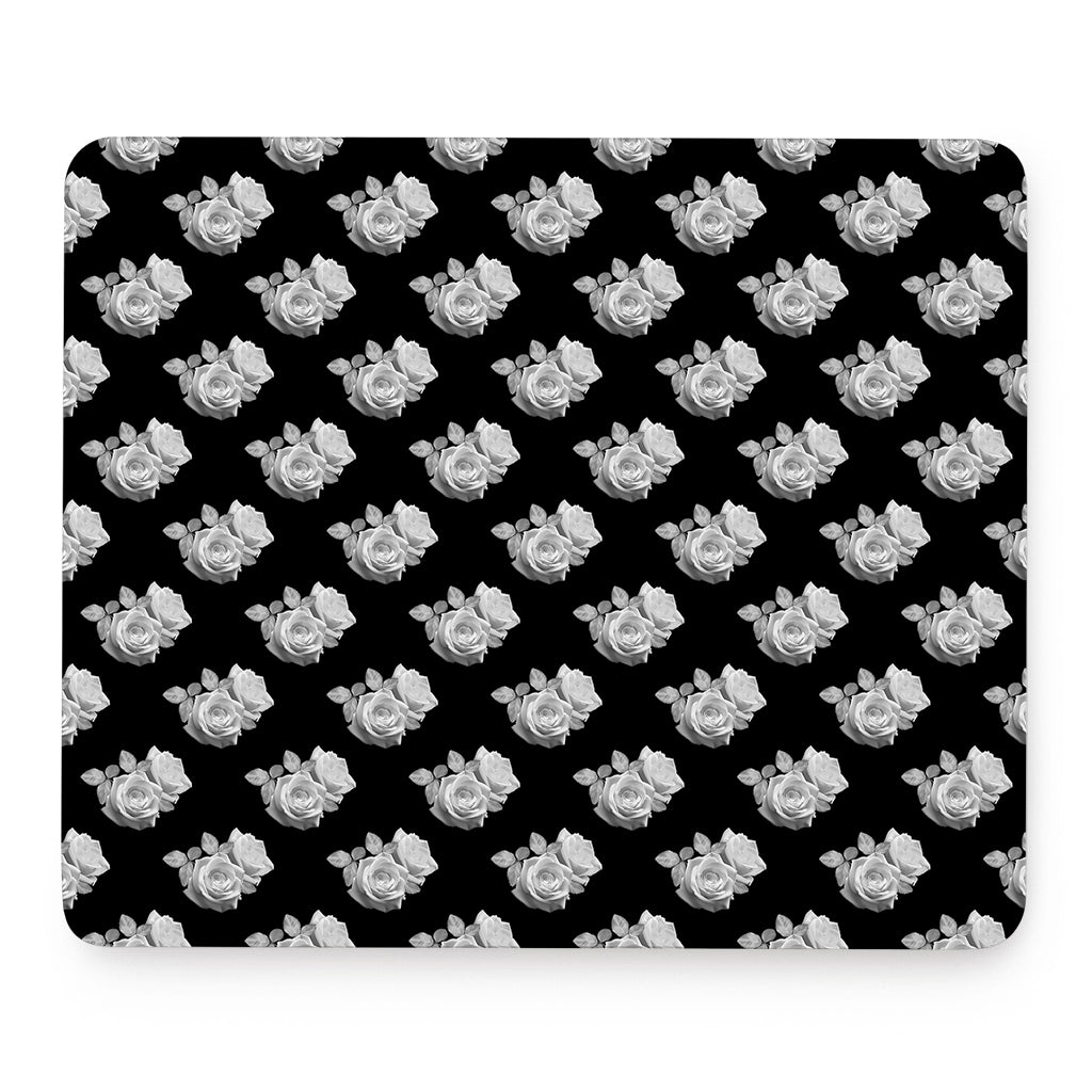 Monochrome Rose Pattern Print Mouse Pad