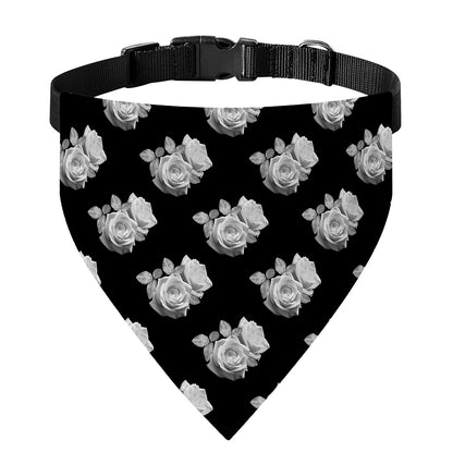 Monochrome Rose Pattern Print Over The Collar Dog Bandana