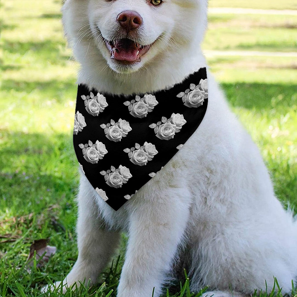 Monochrome Rose Pattern Print Over The Collar Dog Bandana
