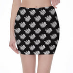 Monochrome Rose Pattern Print Pencil Mini Skirt