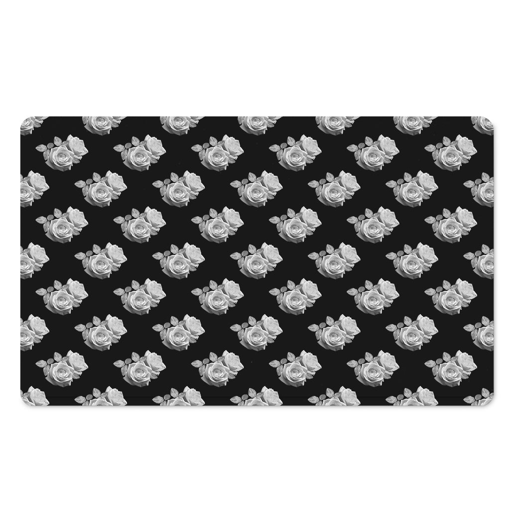 Monochrome Rose Pattern Print Polyester Doormat