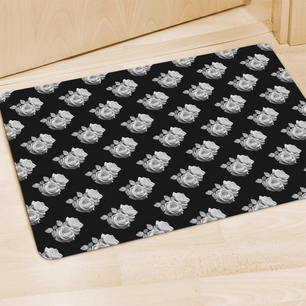 Monochrome Rose Pattern Print Polyester Doormat