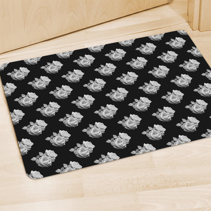 Monochrome Rose Pattern Print Polyester Doormat