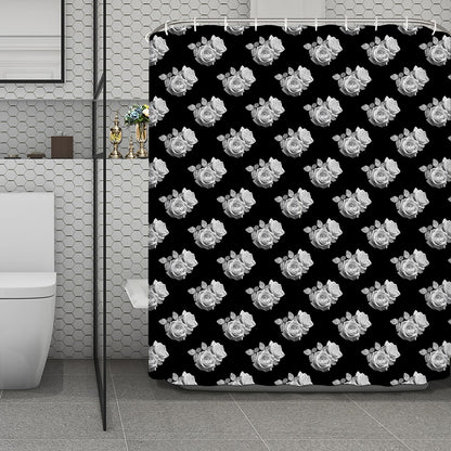 Monochrome Rose Pattern Print Polyester Shower Curtain