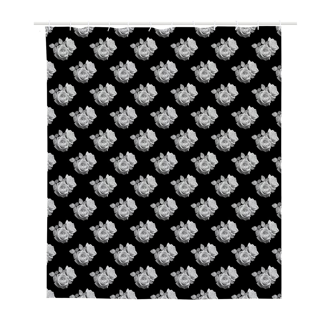 Monochrome Rose Pattern Print Polyester Shower Curtain
