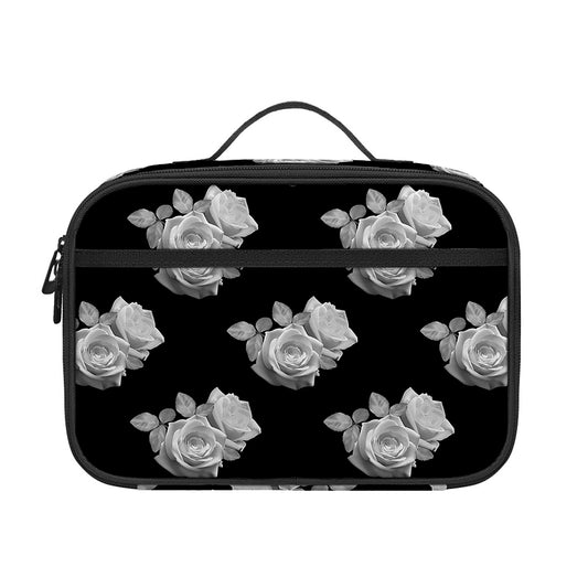Monochrome Rose Pattern Print Portable Lunch Bag