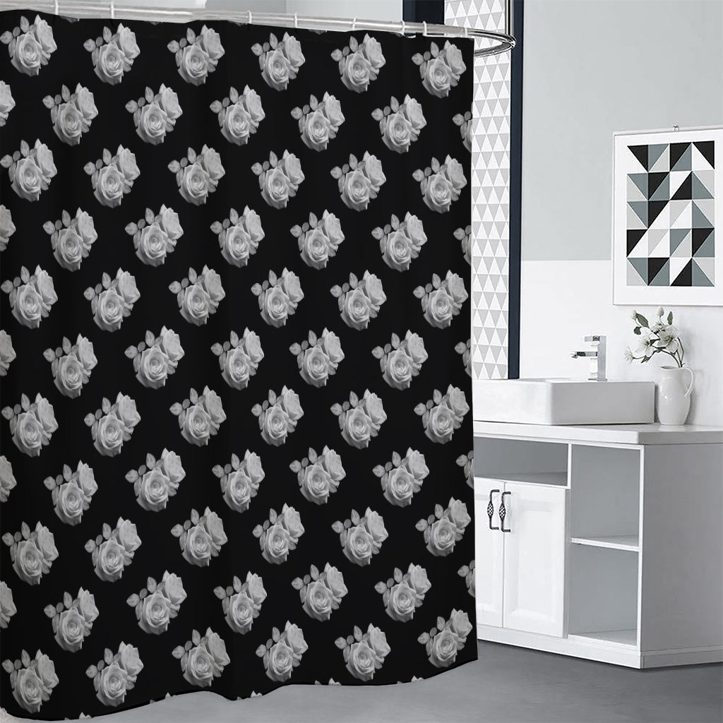 Monochrome Rose Pattern Print Premium Shower Curtain