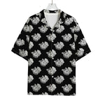Monochrome Rose Pattern Print Rayon Hawaiian Shirt